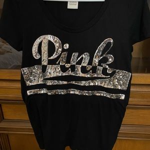 Victoria Secret Pink Black Bling T-Shirt LG